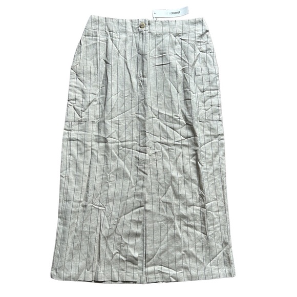 The Workshop Beige Black Pinstriped Front Slit Maxi Skirt NWT Size Large - Picture 1 of 7